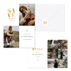 Hochzeitskarten simpel Goldlook mit Fotos