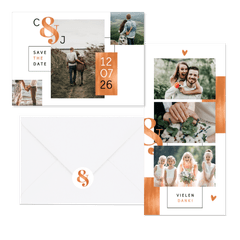 Hochzeitskartenset grafische Flächen mit Kupfer