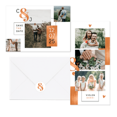 Hochzeitskartenset grafische Flächen mit Kupfer