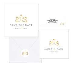 Hochzeitskarten mit goldenen Turteltauben