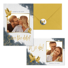 Hochzeitskartenset goldene Tauben auf Aquarell