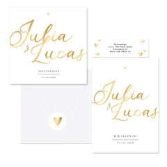 Hochzeitskartenset einfach Namen in Gold