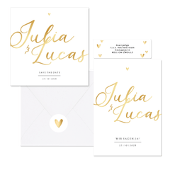 Hochzeitskartenset einfach Namen in Gold