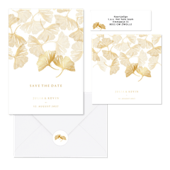 Hochzeitskartenset goldener Gingko Stempel