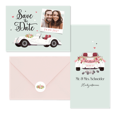 Hochzeitskartenset Oldtimer Auto mintgrün