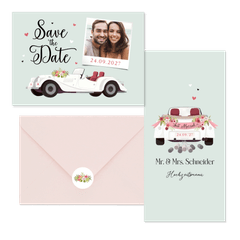 Hochzeitskartenset Oldtimer Auto mintgrün