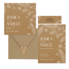 Hochzeitskartenset weiße Blumen auf Kraftpapier