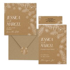 Hochzeitskartenset weiße Blumen auf Kraftpapier