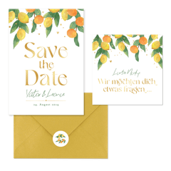 Hochzeitskartenset Zitruszweige mit Zitronen und Orangen