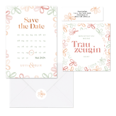 Hochzeitskartenset stilisierte Frühlingsblumen in Aquarell