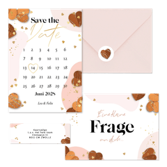 Hochzeitskartenset Papierherzen und Goldelemente