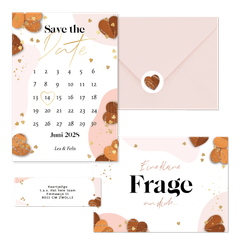 Hochzeitskartenset Papierherzen und Goldelemente