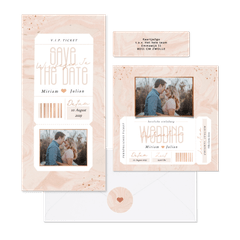 Hochzeitskartenset in rosa Marmoroptik als Ticket 