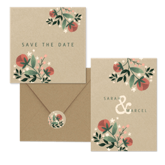 Hochzeitskartenset Vintage Blumen auf Kraftpapier