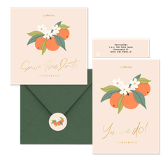 Hochzeitskartenset Orangen mit Orangenblüten 