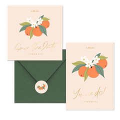 Hochzeitskartenset Orangen mit Orangenblüten 
