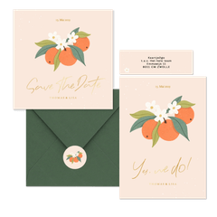 Hochzeitskartenset Orangen mit Orangenblüten 