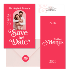 Hochzeitskartenset in Pink Retro mit Foto 