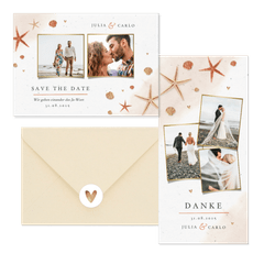 Hochzeitskartenset Seesterne und Sand