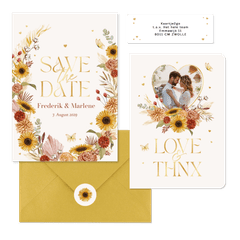 Hochzeitskartenset Blumen & Gräser mit Goldschrift