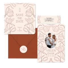 Hochzeit - Tulpen Linienzeichnung auf Beige