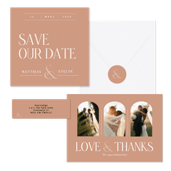 Hochzeitskartenset typografisch auf Lachsrosa