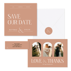 Hochzeitskartenset typografisch auf Lachsrosa