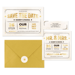 Vintage Hochzeitskartenset Ticket-Look