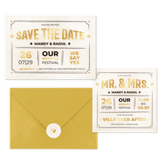 Vintage Hochzeitskartenset Ticket-Look