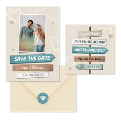 Hochzeitskartenset Wegweiser Sandstrand
