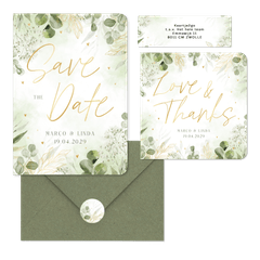 Hochzeitkartenset mit vielen grünen Zweige in Aquarell