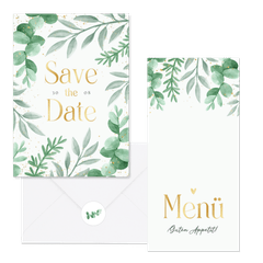 Hochzeitskartenset Blattgrün & Gold