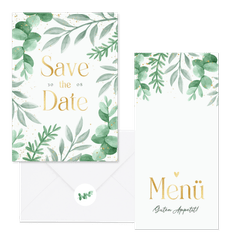 Hochzeitskartenset Blattgrün & Gold