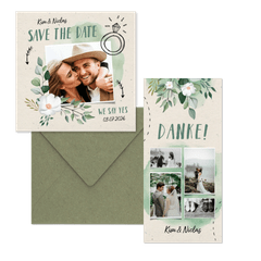 Hochzeitskartenset Botanisch mit Doodles