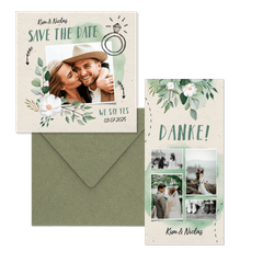 Hochzeitskartenset Botanisch mit Doodles