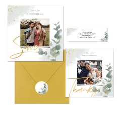 Hochzeitskarten Pastellgrün botanisch mit Eukalyptus