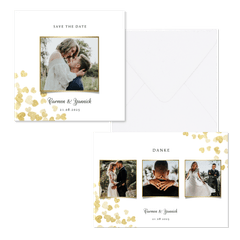 Hochzeitskartenset goldene Herzen Konfetti