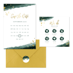 Hochzeitskartenset modernes Aquarell in Dunkelgrün