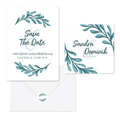 Hochzeitskartenset Zweige in Türkis Illustration