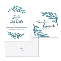 Hochzeitskartenset Zweige in Türkis Illustration