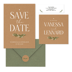 Hochzeitskartenset schlicht Zweig auf Kraftpapier 