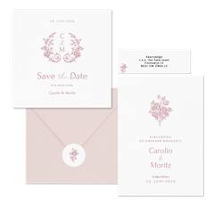 Hochzeitskartenset Altrosa englische Rosen klassisch