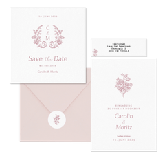 Hochzeitskartenset Altrosa englische Rosen klassisch