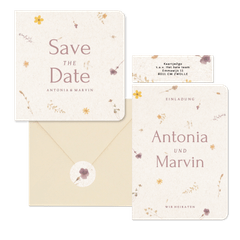 Hochzeitskartenset Schöpfpapier mit gepressten Blumen