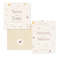 Hochzeitskartenset Schöpfpapier mit gepressten Blumen