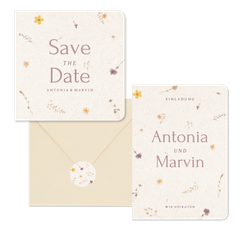 Hochzeitskartenset Schöpfpapier mit gepressten Blumen
