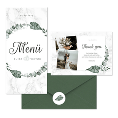 Hochzeitskartenset helles Marmor mit Botanik