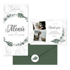 Hochzeitskartenset helles Marmor mit Botanik