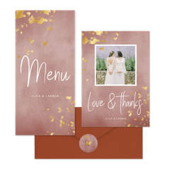 Hochzeitskartenset rosa Aquarell mit Goldtupfen