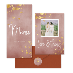 Hochzeitskartenset rosa Aquarell mit Goldtupfen